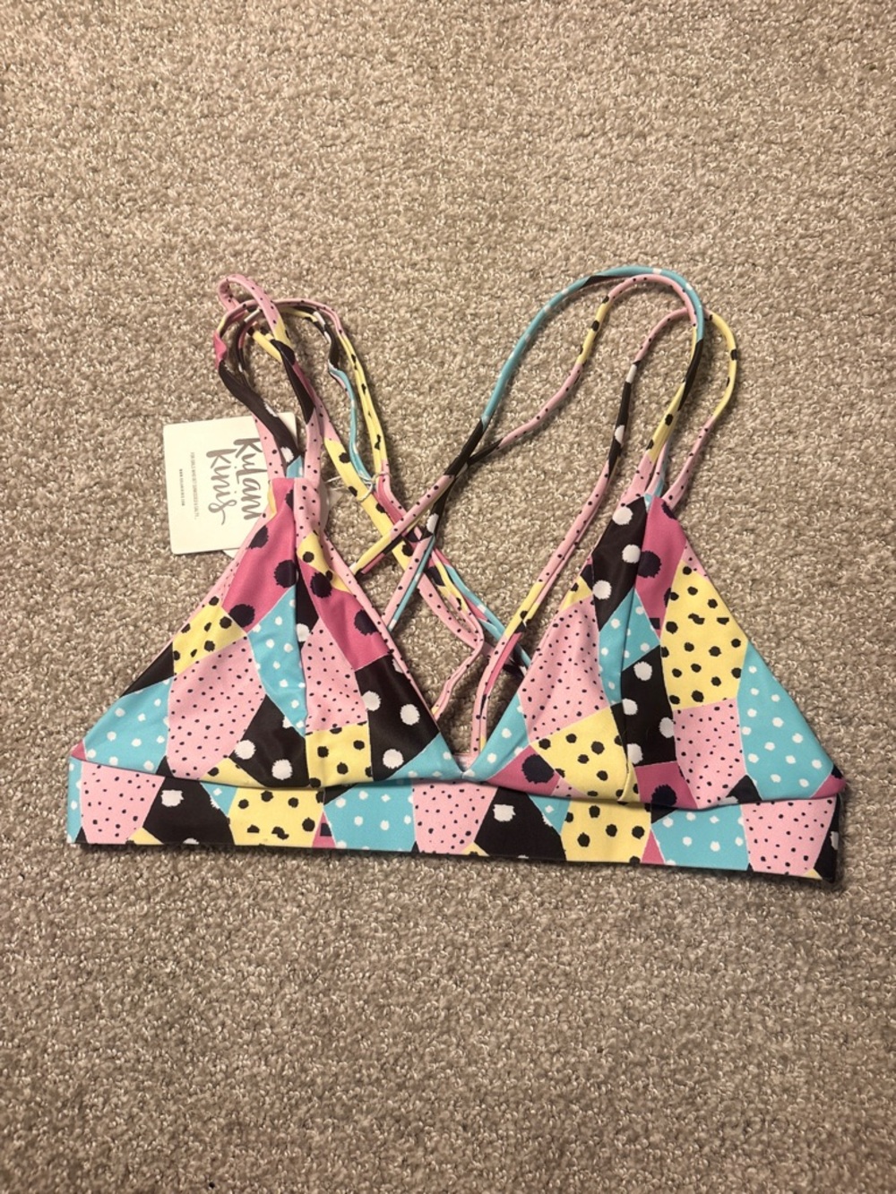 Kanu Surf Kids Multicolor Triangle Bikini Top - Pink/Blue/Yellow